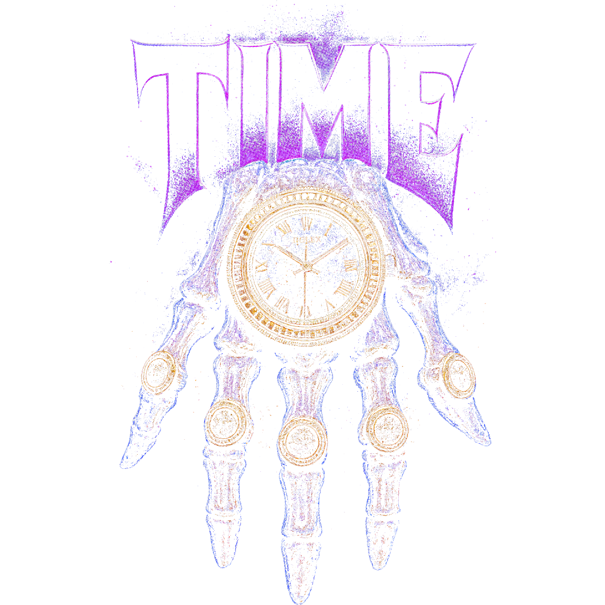 Squelette de main montre horloge sur fond