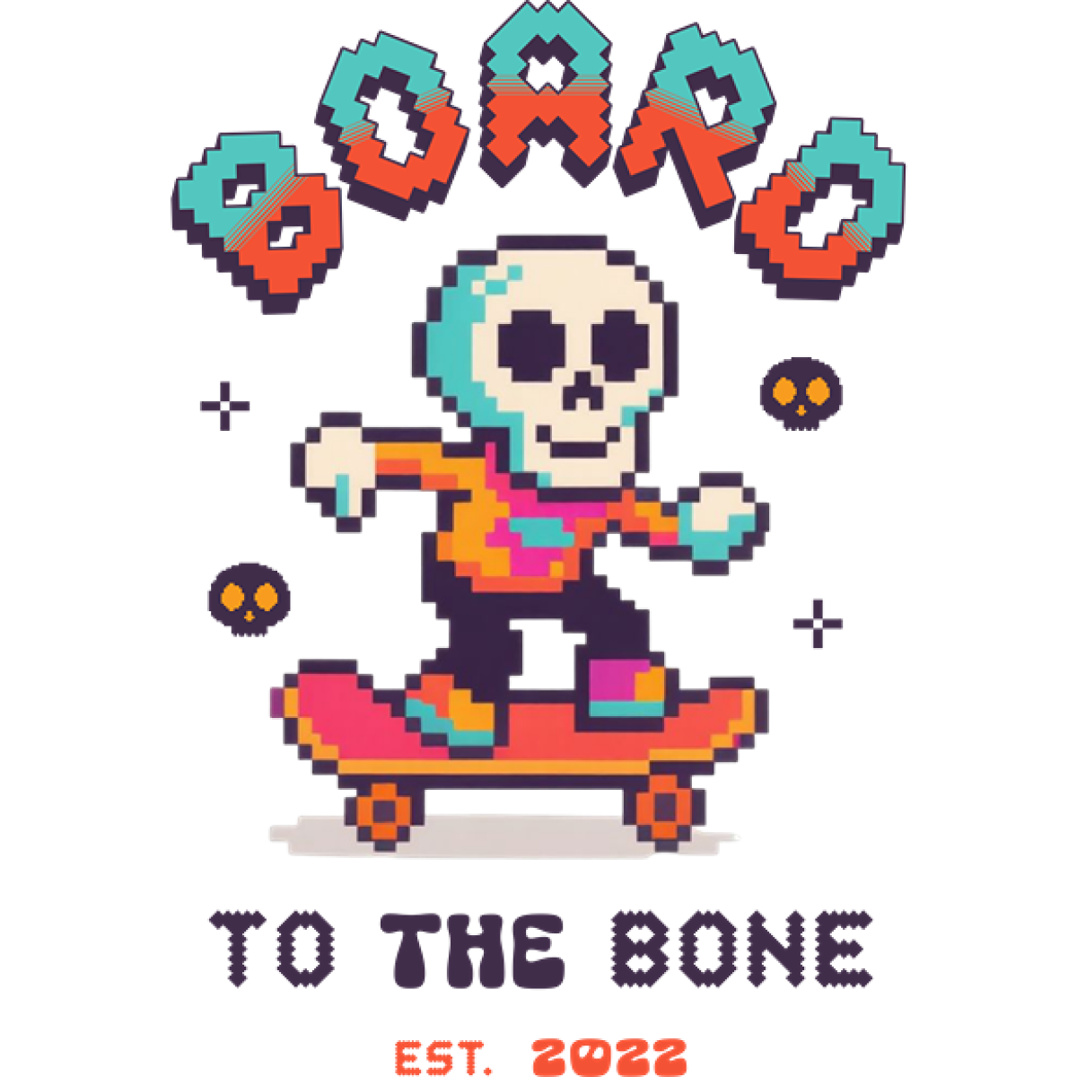 Squelette pixel art skate skateboard