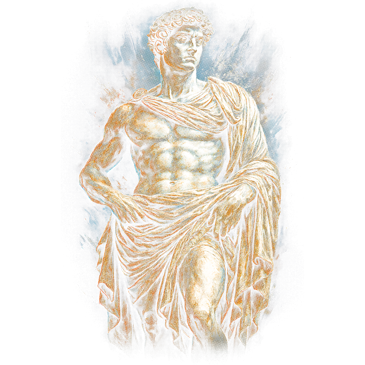Statue antique d’homme drapé musculaire