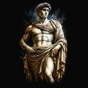 Statue antique d’homme drapé musculaire