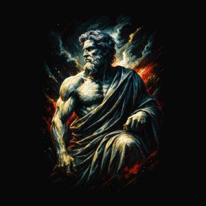 Statue grecque antique d’homme musclé assis