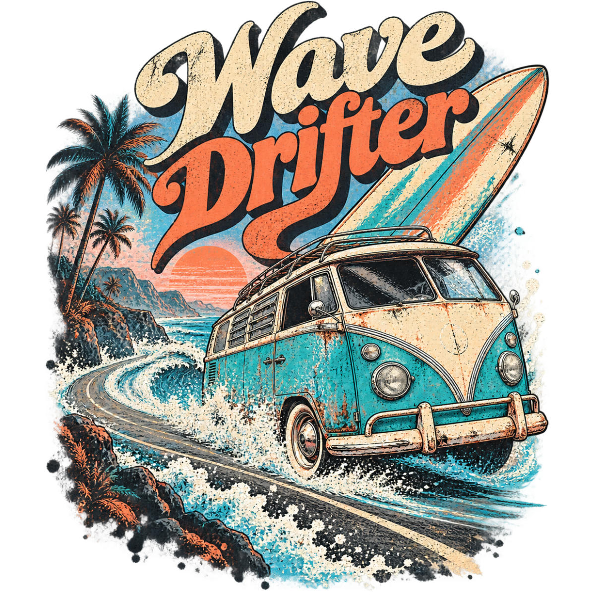 Surfvanvintage Combi Route Vagues Coucher