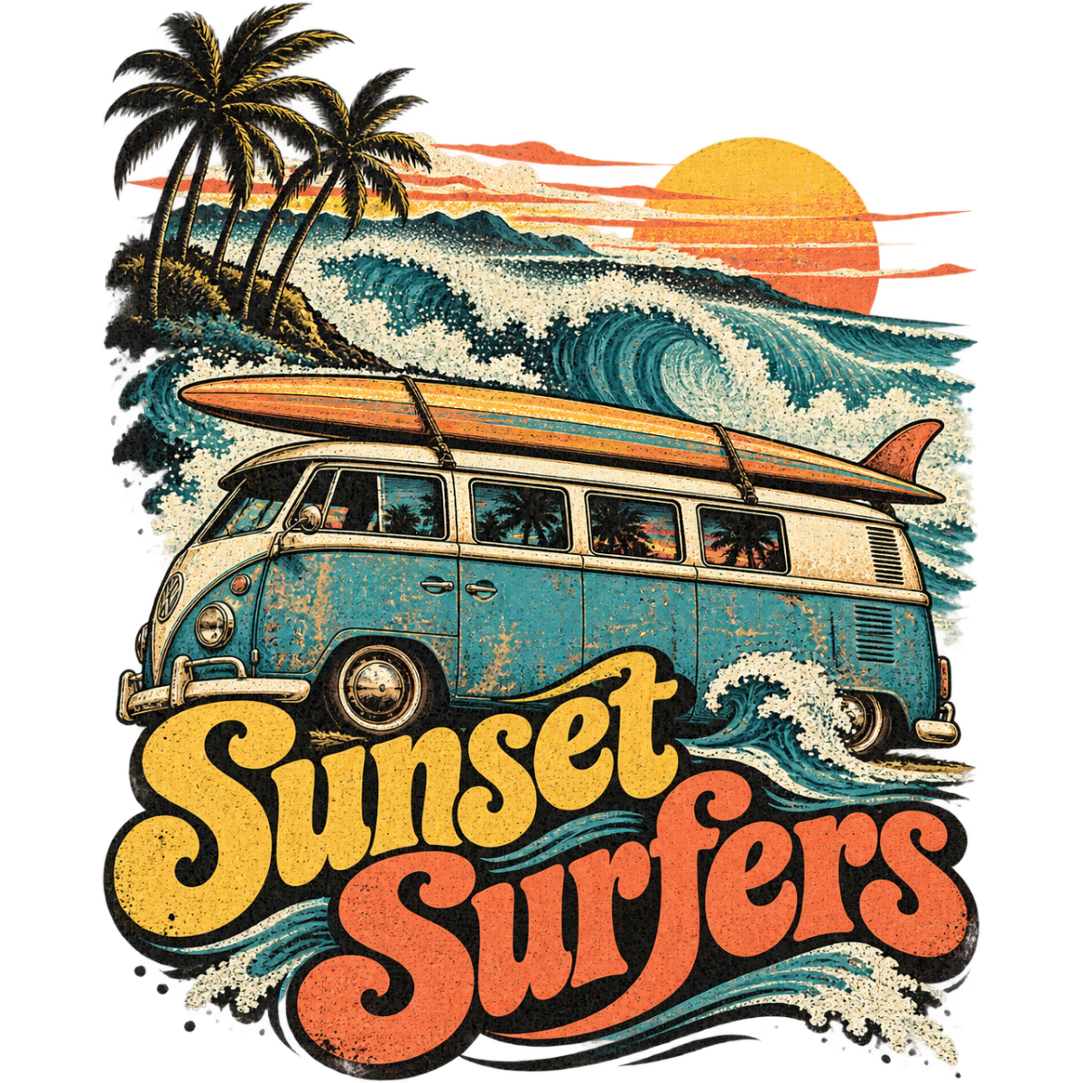 Surfvanvintage Combi Soleil Vagues Palmiers