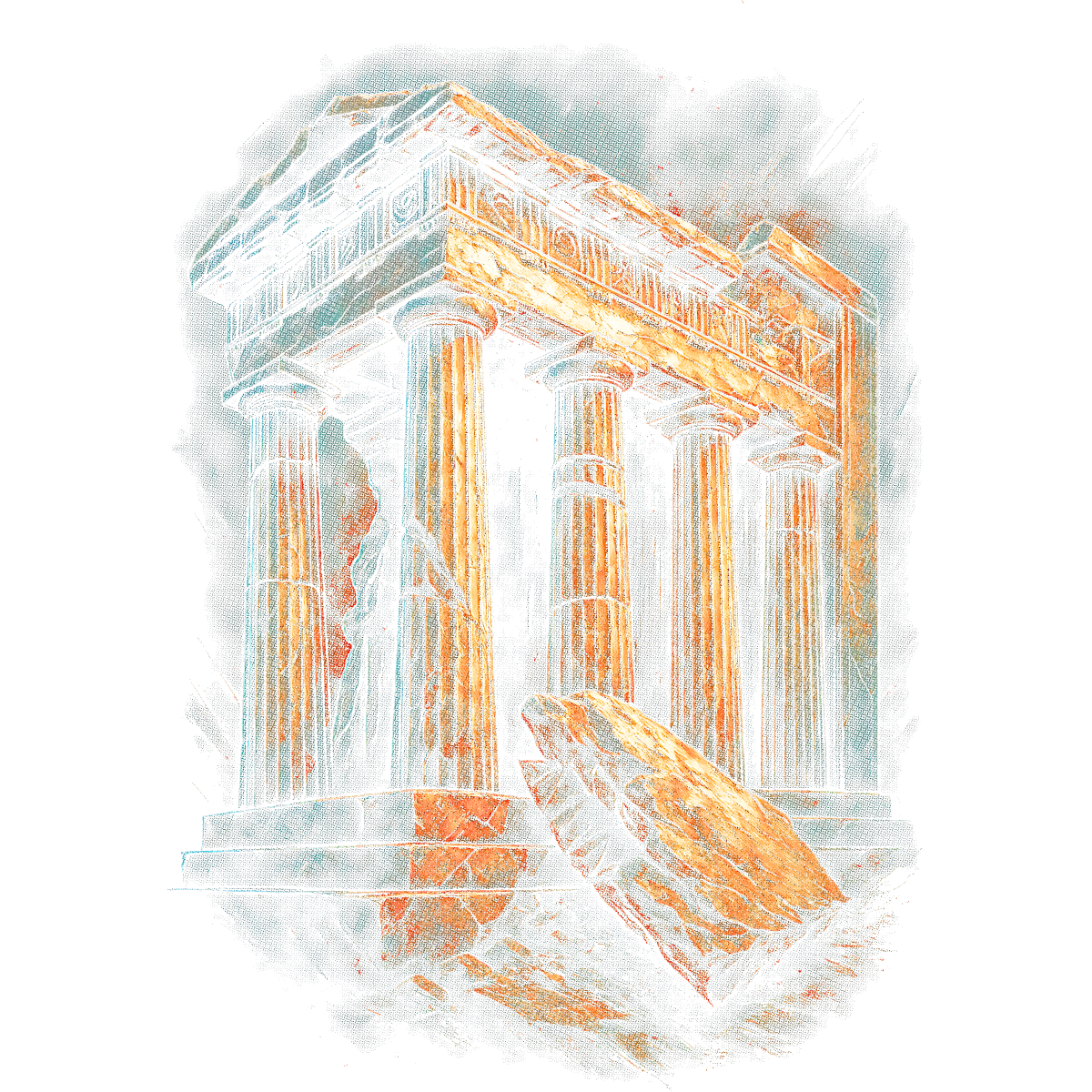 Temple grec antique colonnes délabrées ruines