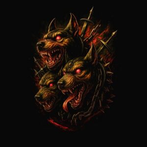 Tête à trois chiens agressifs rouge