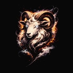 Tête de bélier avec flammes mystiques