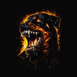 Tête de chien agressif en feu