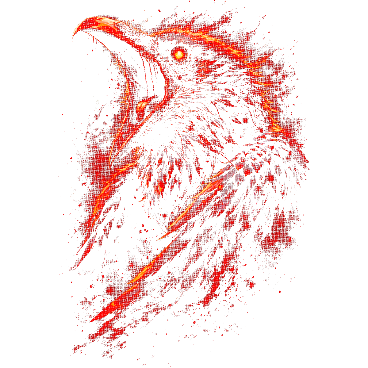 Tête de corbeau cri ardentflammée