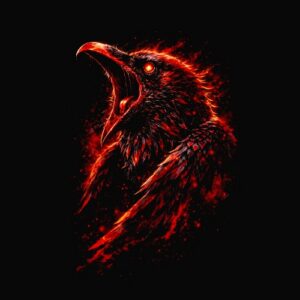 Tête de corbeau cri ardentflammée