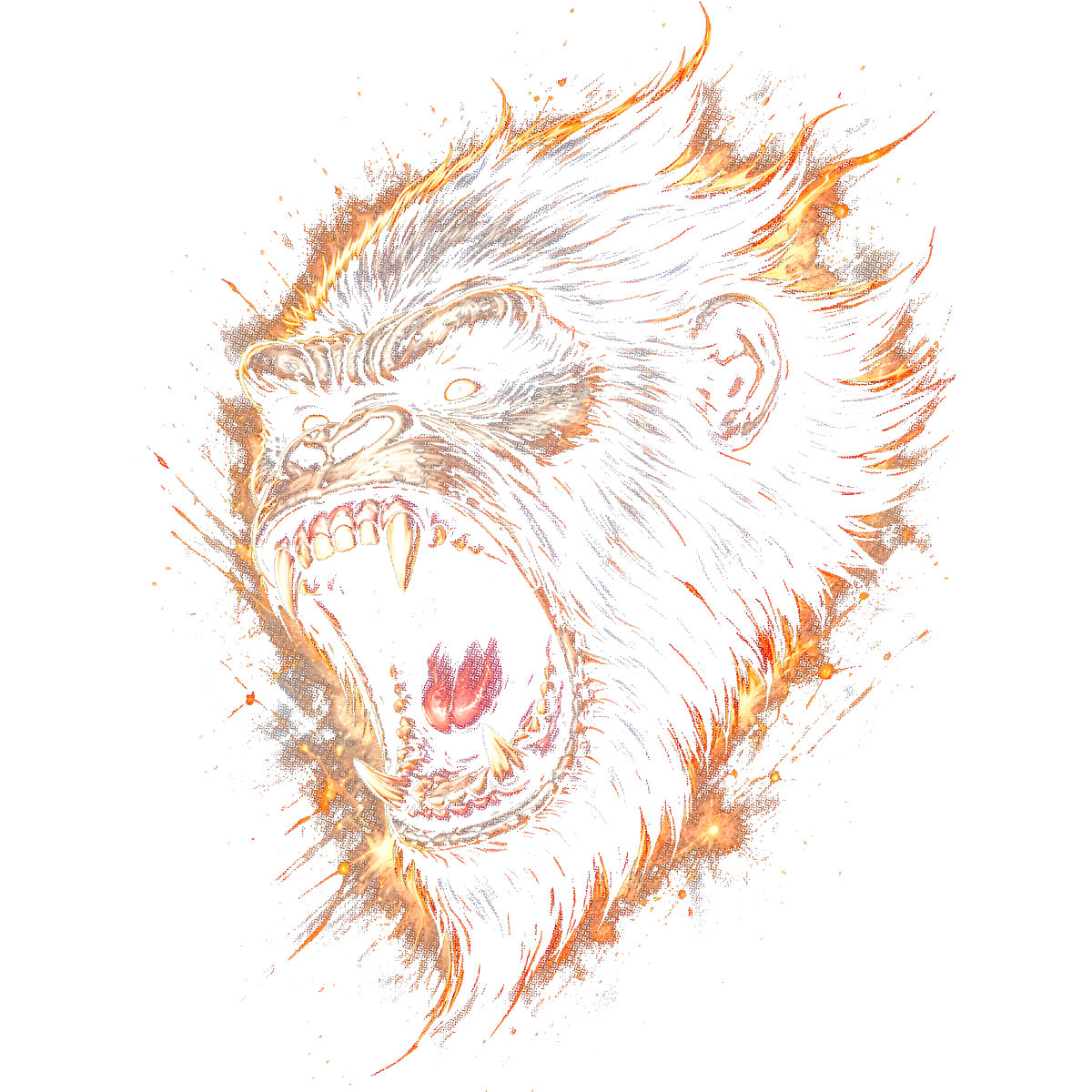 Tête de gorille rugissant en flammes
