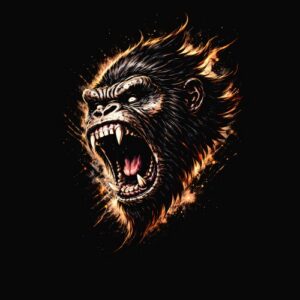 Tête de gorille rugissant en flammes