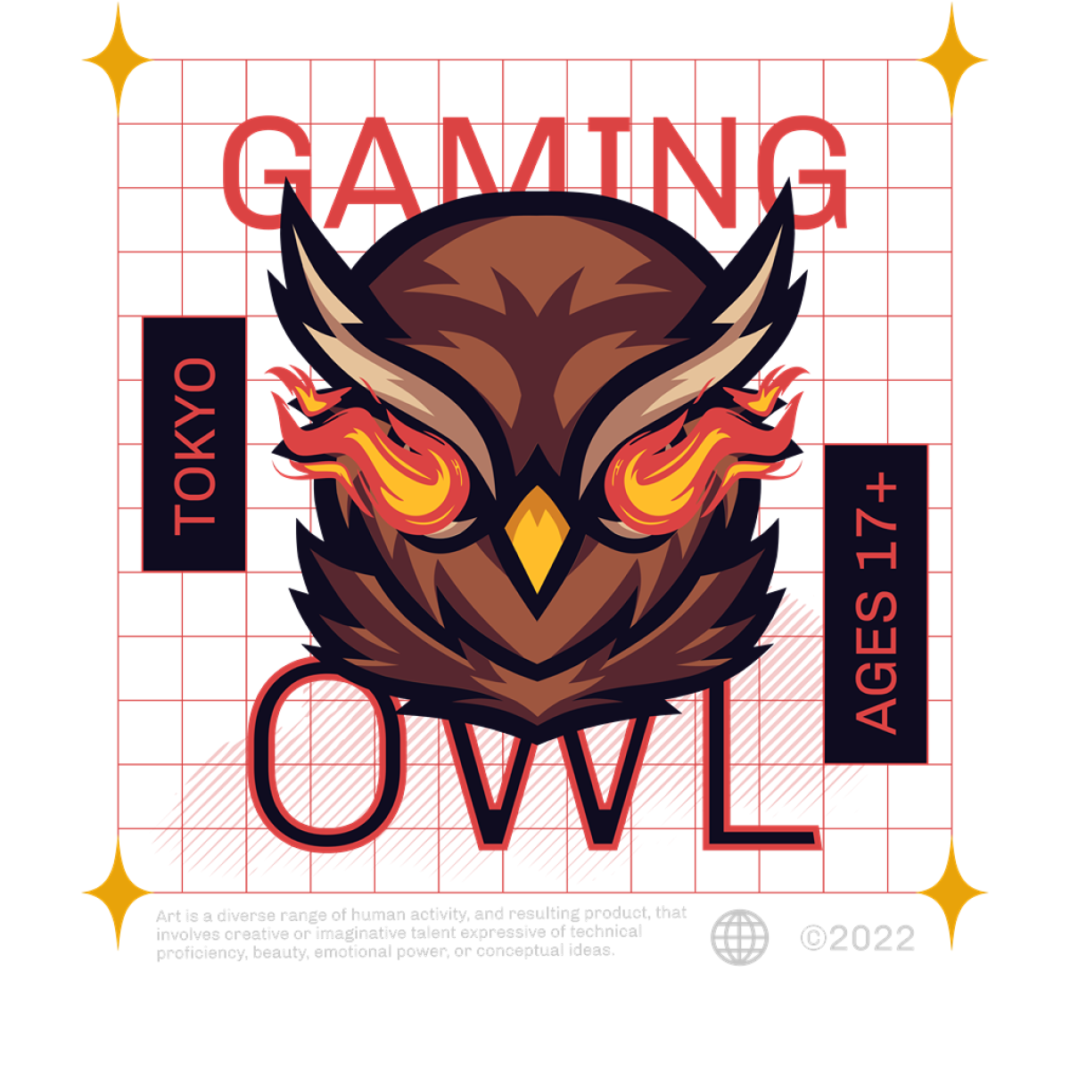 Tête de hibou flammes gaming Tokyo