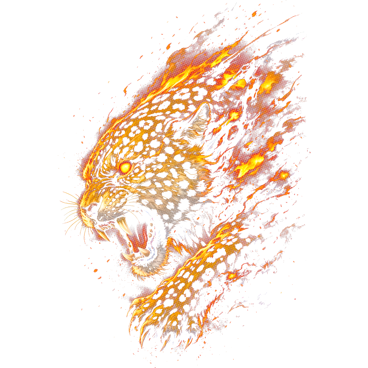 Tête de léopard en flammes rugissant