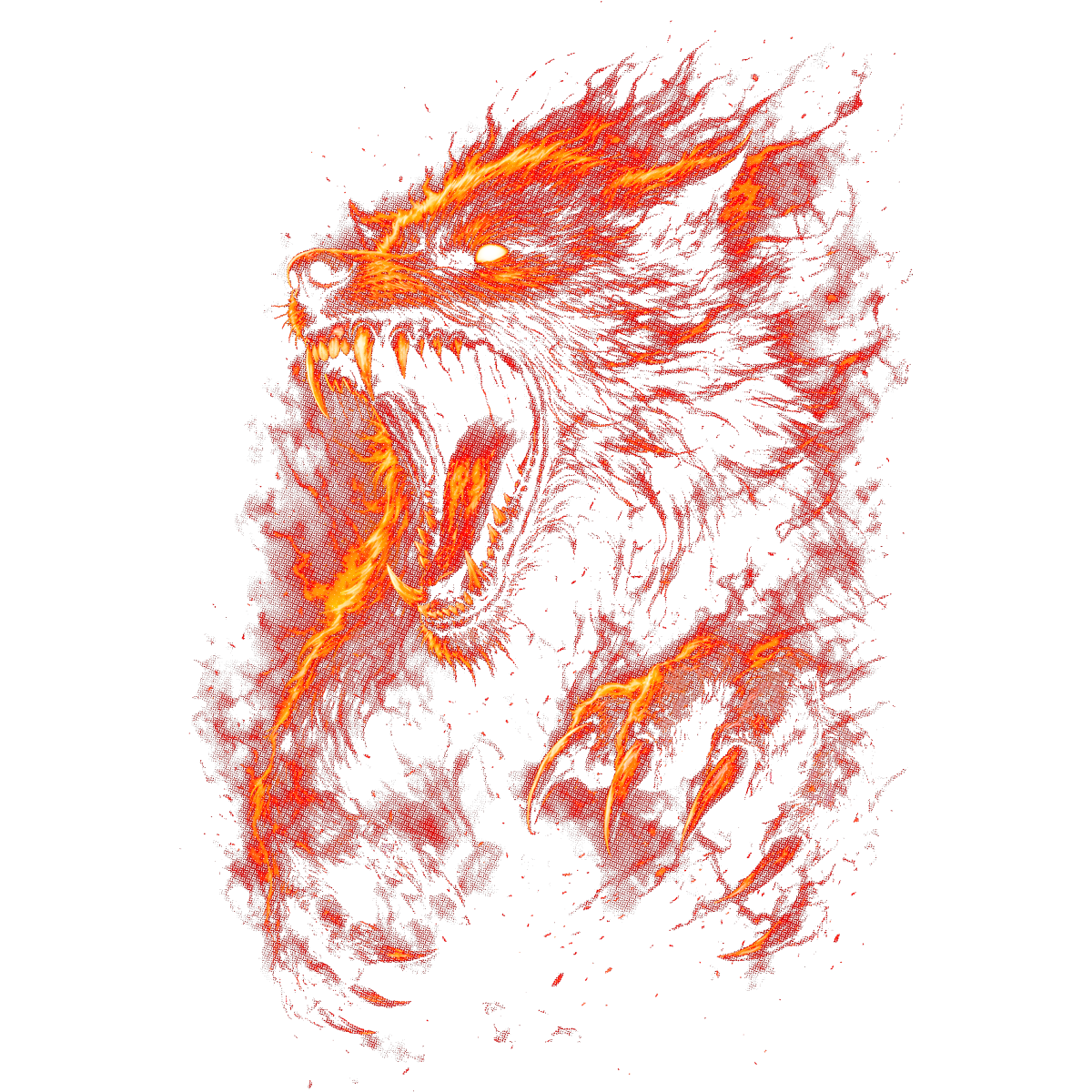 Tête de loup en flammes rugissant