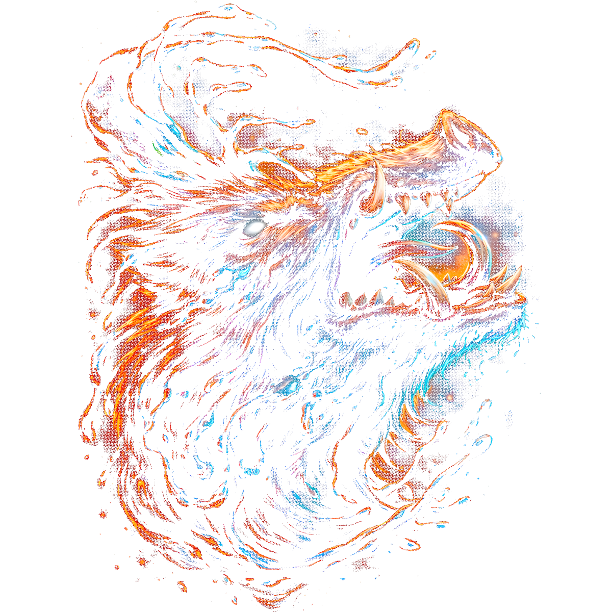 Tête de loup rugissant enflammé