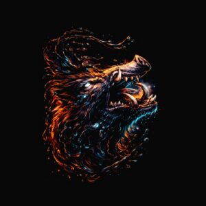 Tête de loup rugissant enflammé