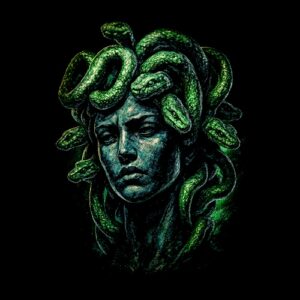 Tête de Méduse serpent serpents verts