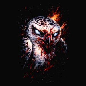 Tête de rapace aux yeux lumineux rouge