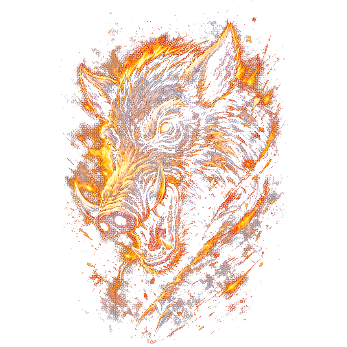 Tête de sanglier rugissant en flammes