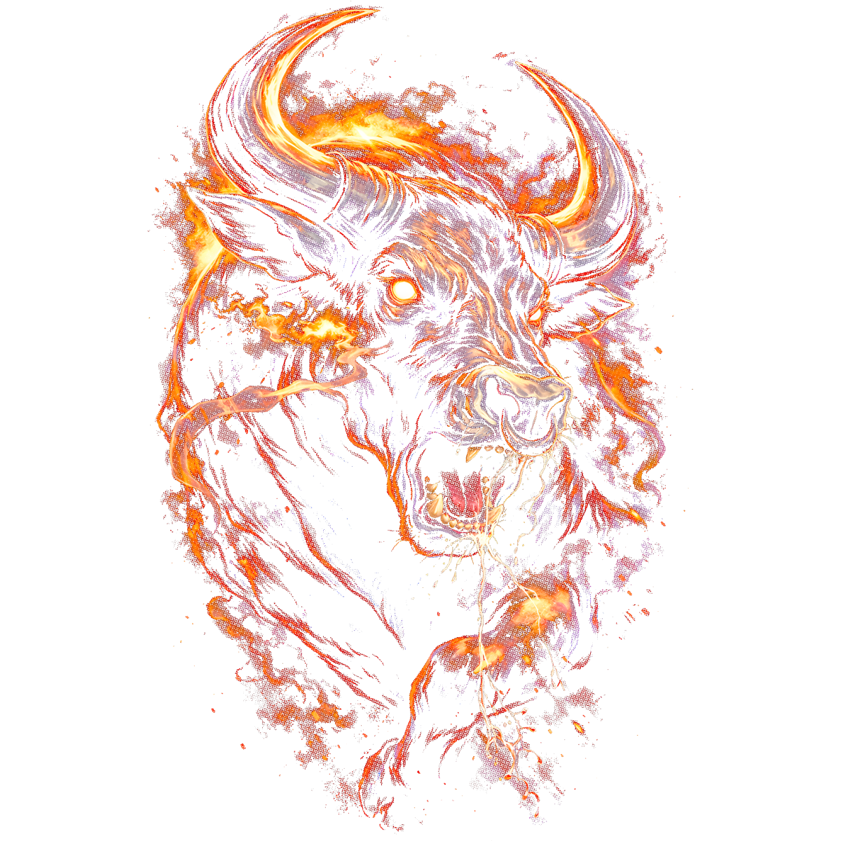 Tête de taureau en flammes ardentes