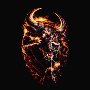Tête de taureau en flammes ardentes
