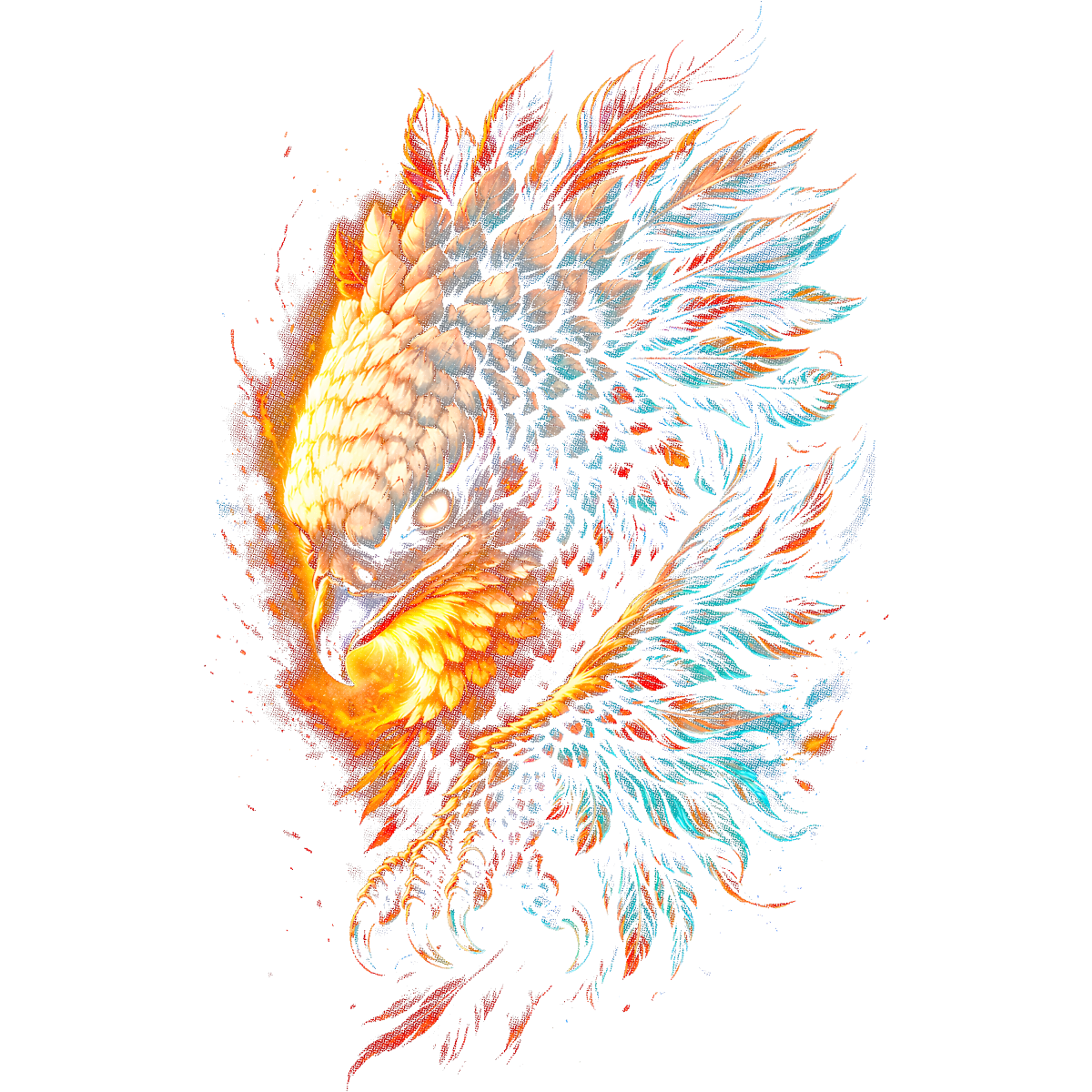 Tête d’oiseau de proie en flammes