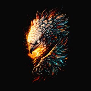 Tête d’oiseau de proie en flammes