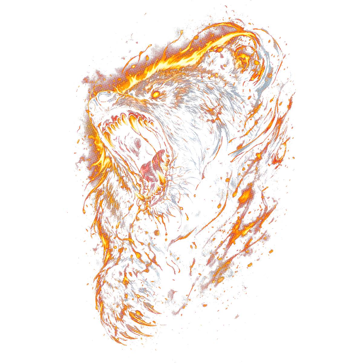 Tête d'ours rugissant en flammes