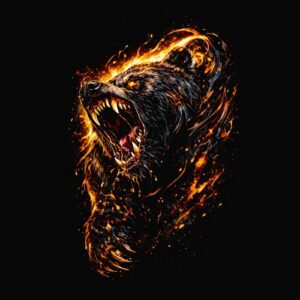 Tête d'ours rugissant en flammes