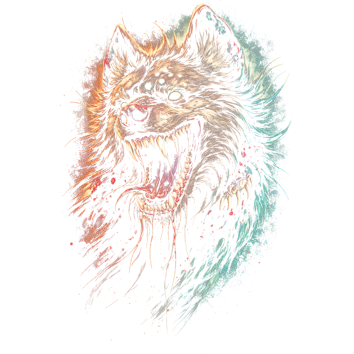 Tête sauvage de loup rugissant éclaboussures