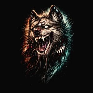 Tête sauvage de loup rugissant éclaboussures