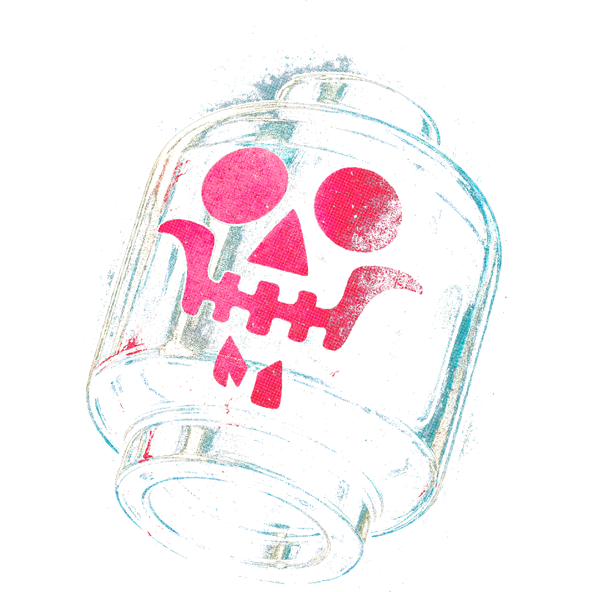 Tête style skull lego blanche visage squelette rose