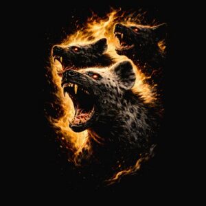 Têtes de loups en feu rugissants