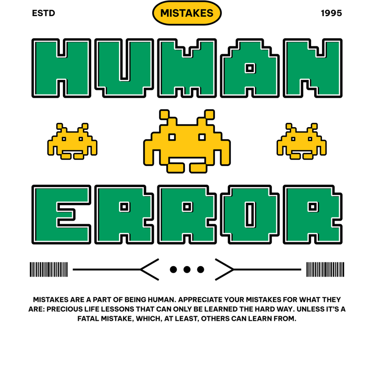 Texte pixel art alien erreurs humaines