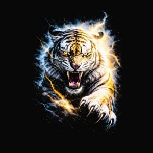 Tigre rugissant éclair foudroyant mains griffes
