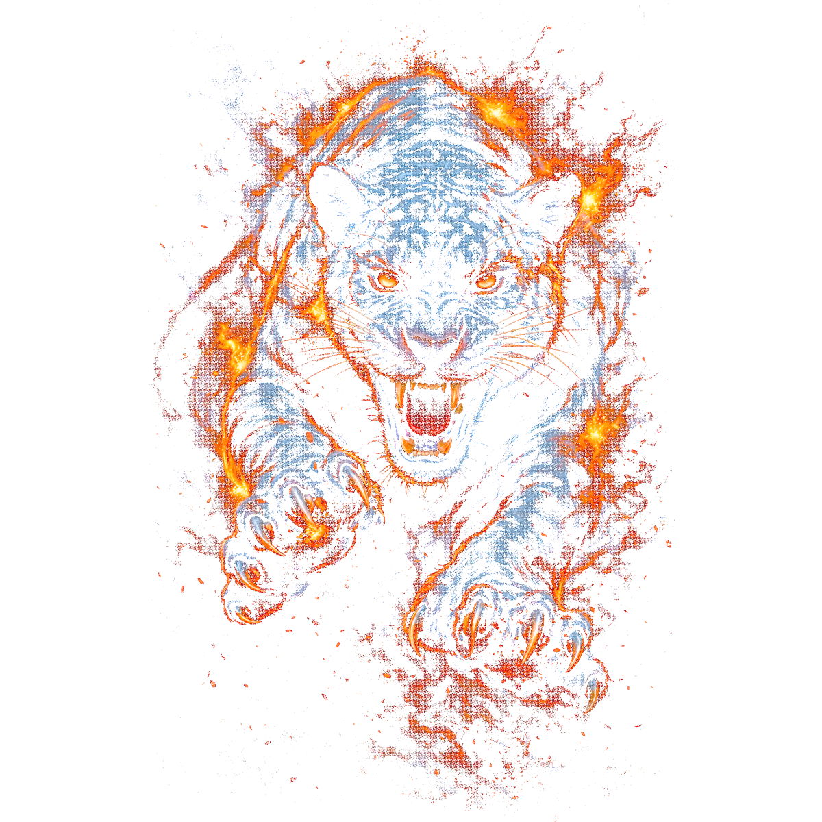 Tigre rugissant éclats de feu