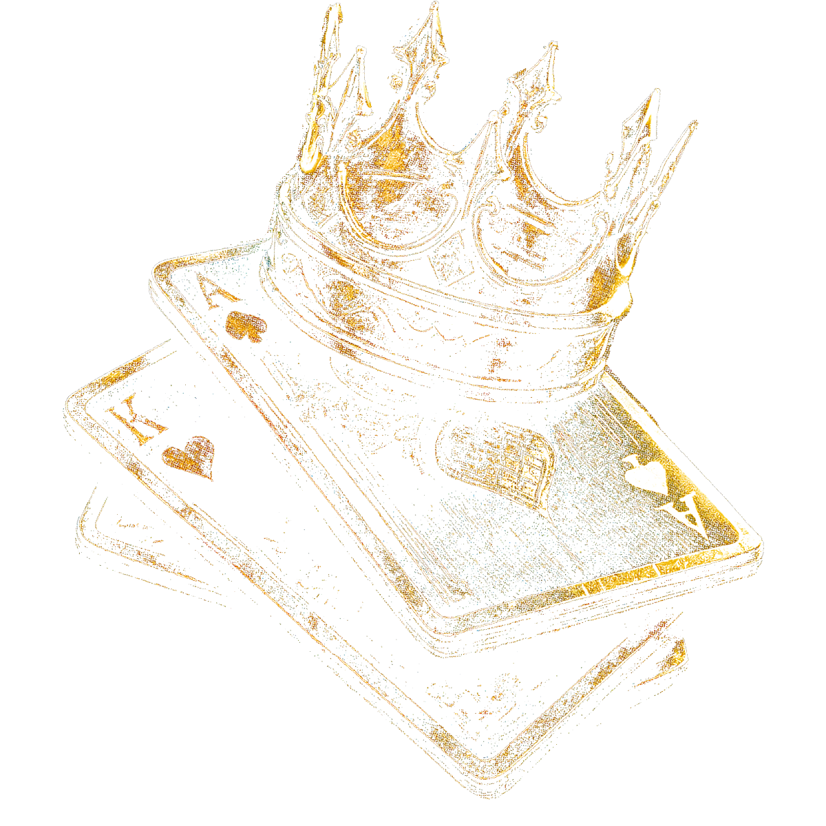 Trois cartes à jouer et couronne dorée