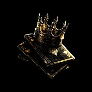 Trois cartes à jouer et couronne dorée