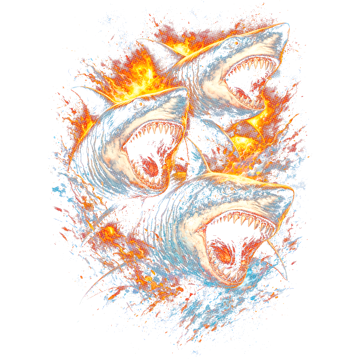 Trois requins agressifs en flammes
