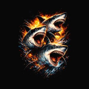 Trois requins agressifs en flammes