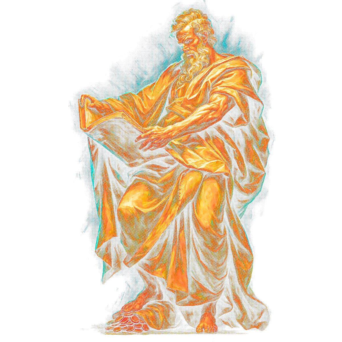 Vieil homme barbu drapé tissu lumineux