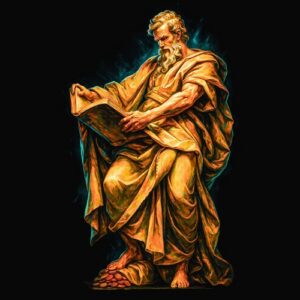 Vieil homme barbu drapé tissu lumineux