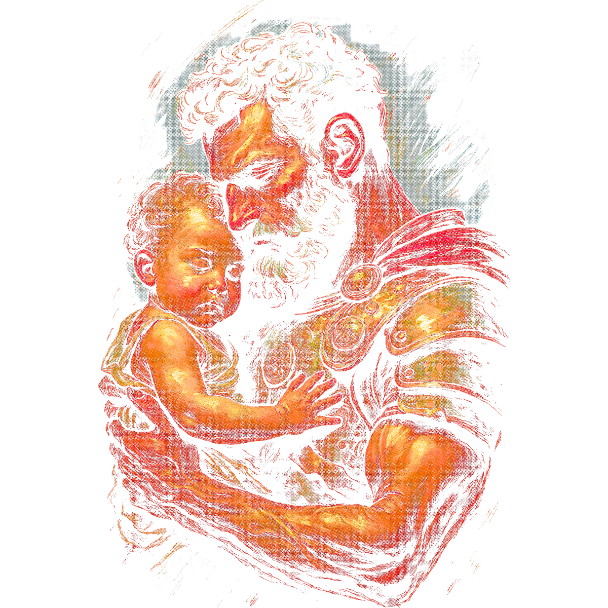 Vieil homme barbu tenant enfant câlin