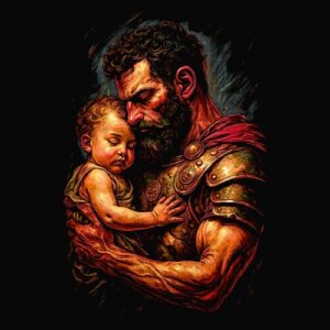 Vieil homme barbu tenant enfant câlin