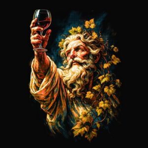 Vieil homme couronné de feuilles levant verre