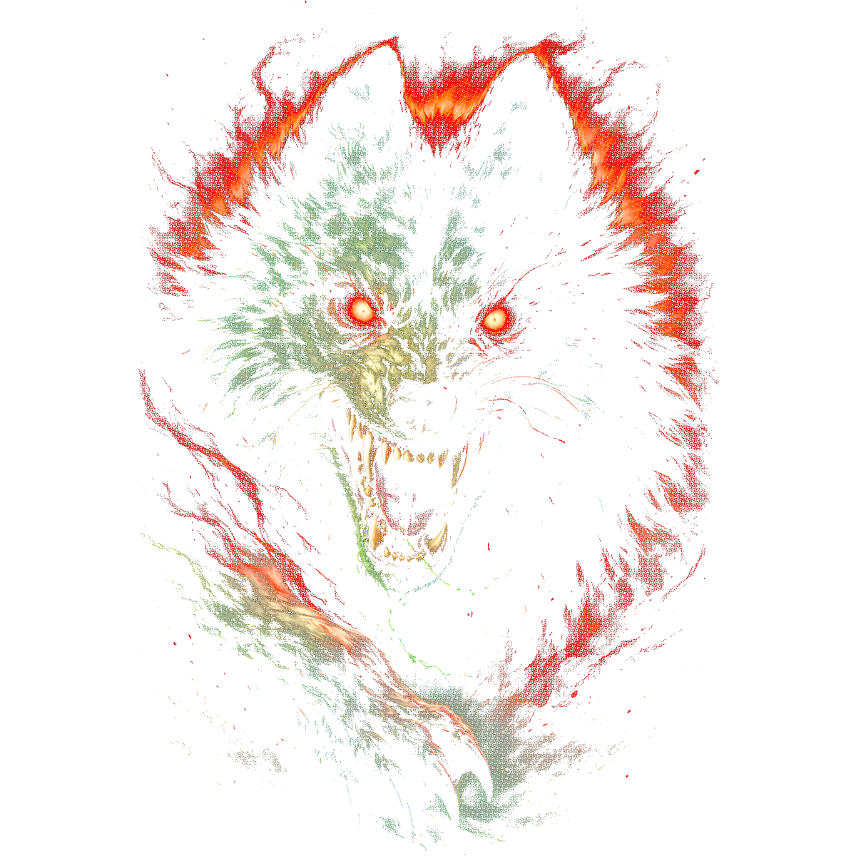 Visage agressif loup feu regard rouge