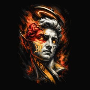 Visage antique fusionné feu moderne néon