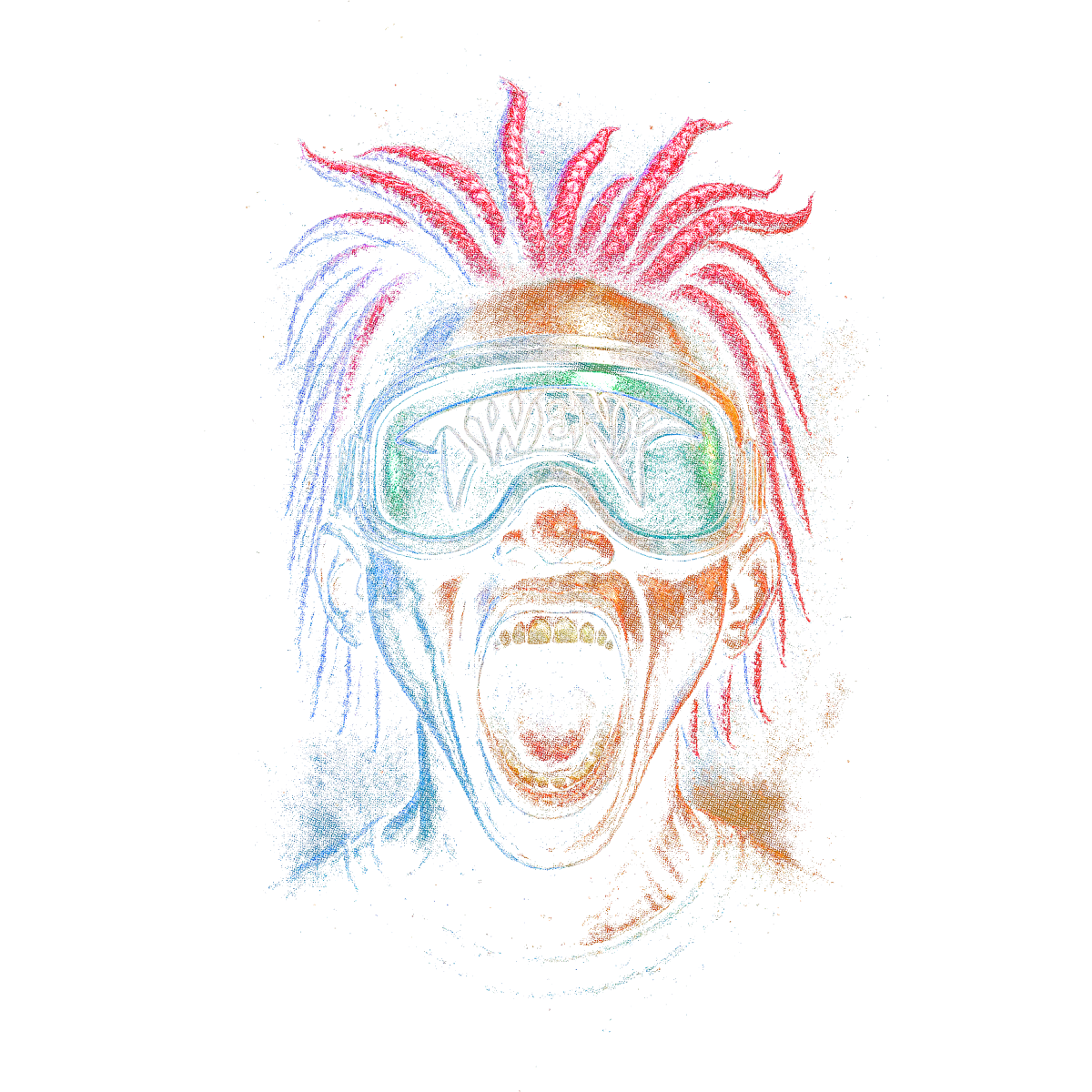Visage criant lunettes cheveux colorés