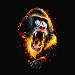 Visage de mandrill criant coloré éclaboussures