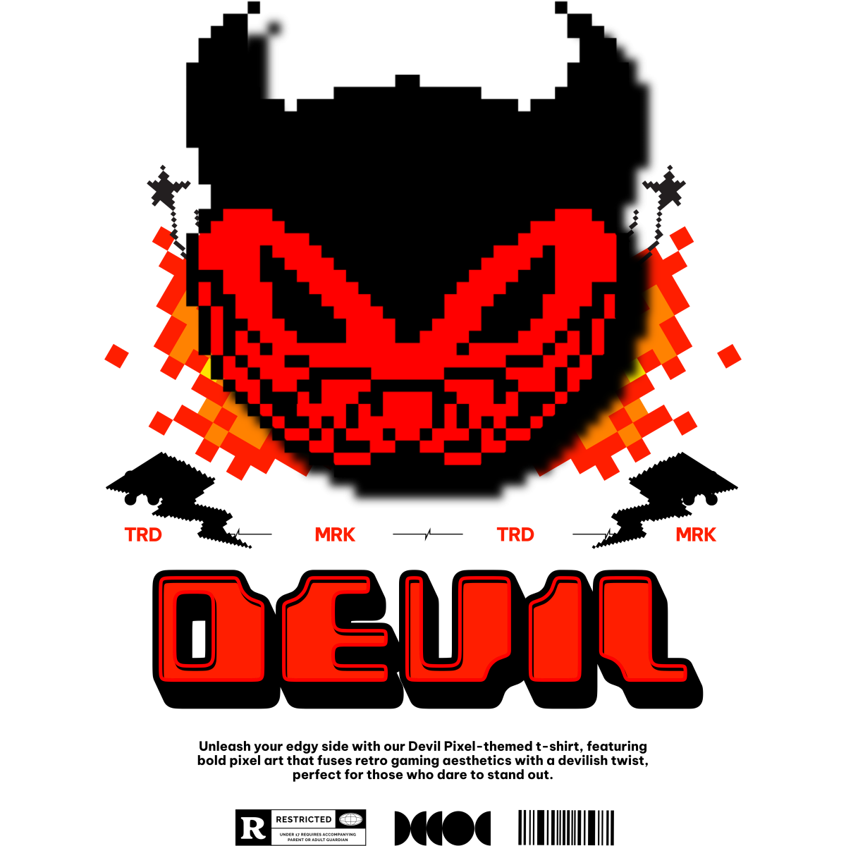 Visage démon pixel art rouge noir
